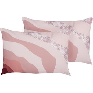 Set van 2 tuinkussens roze polyester abstract patroon 40 x 60 cm modern buiten decoratie waterbestendig