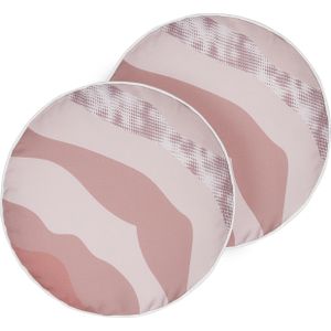 Set van 2 tuinkussens roze polyester abstract patroon ⌀ 40 cm modern buiten decoratie waterbestendig