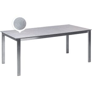 Tuintafel grijs gehard glazen tafelblad roestvrij stalen frame rechthoekig 180 x 90 cm voor 6 personen