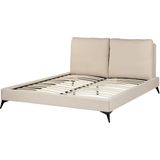Gestoffeerd bed beige 160 x 200 cm bouclé stof teddystof met lattenbodem en gewatteerd hoofdbord elegant modern