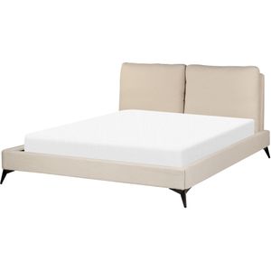 Gestoffeerd bed beige 160 x 200 cm bouclé stof teddystof met lattenbodem en gewatteerd hoofdbord elegant modern