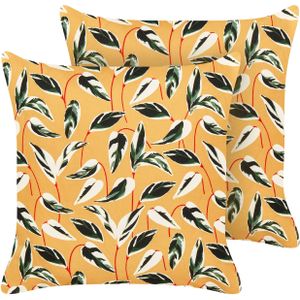 Set van 2 tuinkussens multicolour polyester 45 x 45 cm vierkant bladmotief modern design sierkussen