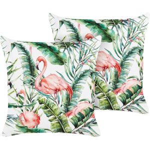 Set van 2 Tuinkussens Multicolour Polyester 45 x 45 cm Vierkant Flamingo Print Patroon Sierkussen Tuin Patio