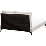 Gestoffeerd bed lichtbeige 140 x 200 cm tweepersoonsbed corduroy stof ribstof met lattenbodem elegant modern