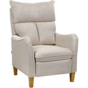 Relaxfauteuil lichtbeige stof verstelbare achterkant pull-out voetenbank hoge rug vintage stijl