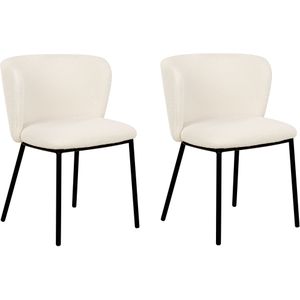 Set van 2 eetkamerstoelen off-white gestoffeerd polyester zwart metalen poten zonder armleuningen gebogen modern ontwerp