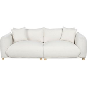Gestoffeerde bank crème polyester 3-ztisbank met sierkussens woonkamer sofa