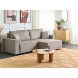 Linkszijdige hoekbank slaapbank taupe stof polyester 3-zits L-vorm bedbank met kussens slaapfunctie modern woonkamer