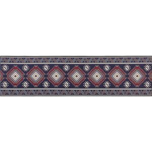 KANGAL - Loper tapijt - Blauw/Rood - 80 x 300 cm - Polyester