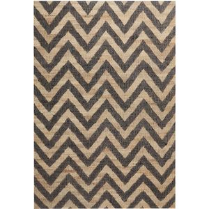 Beliani - Teppich Beige und Schwarz Jute Rechteckig 160 x 230 cm Kurzflor mit ZickZack-Muster Handgewebt Boho für Fußbodenheizung Wohnzimmer Esszimmer