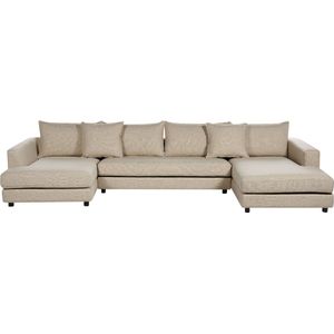 Hoekbank beige polyester gestoffeerd 5-zits u-vorm met extra kussens bank sofa modern rugkussens