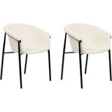 Set van 2 eetkamerstoelen off-white boucle stoffen bekleding hedendaags modern design eetkamerstoelen