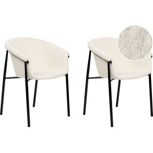 Set van 2 eetkamerstoelen off-white boucle stoffen bekleding hedendaags modern design eetkamerstoelen