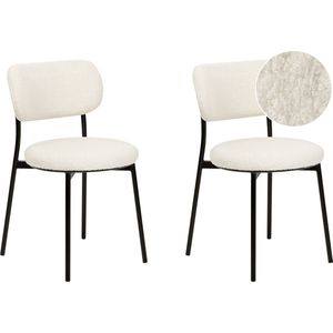 Set van 2 eetkamerstoelen off-white zonder armleuningen bouclé bekleding metalen poten eetkamer moderne stijl