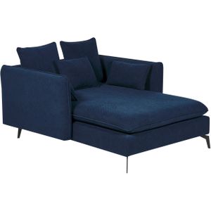 Chaise longue blauw polyester stof gestoffeerd met armleuningen kussen modern ontwerp symmetrisch woonkamer