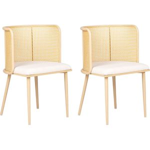 Set van 2 eetkamerstoelen zwart metalen frame stoffen zitting Weens gevlochten rugleuning retro