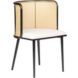 Set van 2 eetkamerstoelen lichtbruin metalen frame beige stoffen zitting Weens gevlochten rugleuning retro