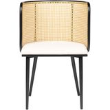 Set van 2 eetkamerstoelen lichtbruin metalen frame beige stoffen zitting Weens gevlochten rugleuning retro