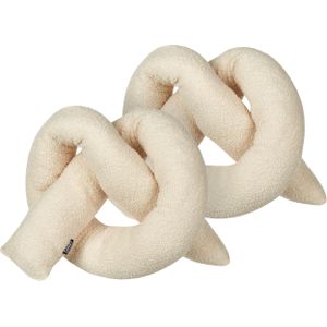 Dekokissen 2er Set Beige Webpelz mit Füllung 172x14 cm Teddy-Optik Bretzelform Knotenkissen Modern Wohnzimmer Schlafzimmer Ausstattung
