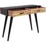 Sidetable donker hout mangohout met 2 laden dressoir zwarte poten