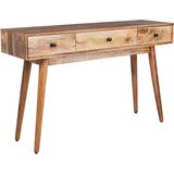 Sidetable licht hout mangohout met 3 laden dressoir slank rustieke stijl bijzettafel