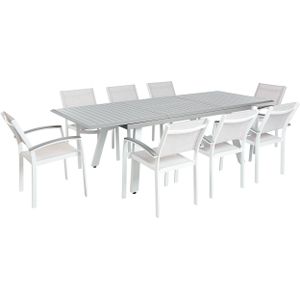 9-delige tuinset diner set wit met grijs tafel met 8 stoelen uitschuifbaar tuin terras balkon