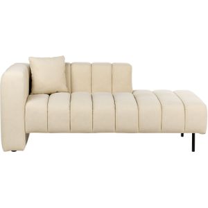 Linkszijdige chaise longue beige gestoffeerd fluweel zwarte poten zitkussen modern glamour ontwerp