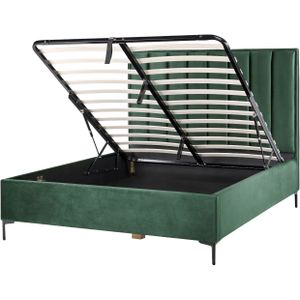 SEZANNE - Bed met opbergruimte - Donkergroen - 160 x 200 cm - Fluweel