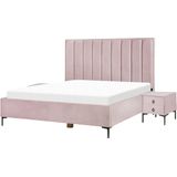 Slaapkamer set roze fluweel tweepersoonsbed 180 x 200 cm met opbergruimte 2 nachtkastjes gestoffeerd