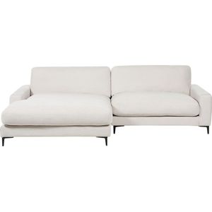 Rechtszijdige hoekbank witte stof polyester metalen zwarte poten 190 x 272 x 83 cm gestoffeerd 3-zits L vorm modern