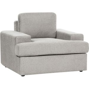 Fauteuil lichtgrijs stof gestoffeerd polyester kussens rugkussens klassieke stijl woonkamer bank zetel