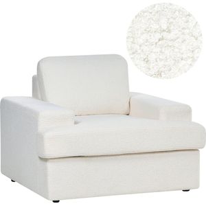 Fauteuil wit stof gestoffeerd bouclé kussens rugkussens klassieke stijl woonkamer bank zetel