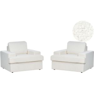 Fauteuil set van 2 wit stof gestoffeerd bouclé kussens rugkussens klassieke stijl woonkamer bank zetel