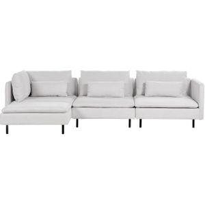 Modulaire hoekbank rechtszijdig lichtgrijs corduroy 3-zits driezitsbank sofa modern ontwerp woonkamer