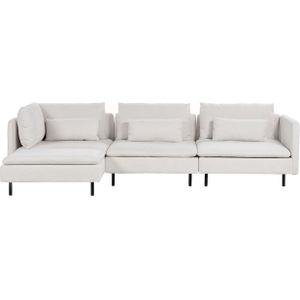 Modulaire hoekbank rechtszijdig beige corduroy 3-zits driezitsbank sofa modern ontwerp woonkamer