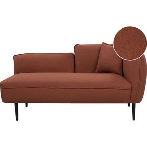 Chaise longue donkerrood boucle stof metalen poten rechtszijdig met kussen modern design