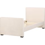 Bed beige fluweel gestoffeerd frame hoofdbord 90 x 200 cm eenpersoons formaat kinderkamer modern traditioneel