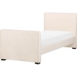 Bed beige fluweel gestoffeerd frame hoofdbord 90 x 200 cm eenpersoons formaat kinderkamer modern traditioneel