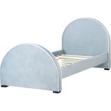Bed blauw fluweel gestoffeerd frame hoofdsteun 90 x 200 EU eenpersoonsmaat slaapkamer kinderkamer modern traditioneel