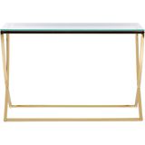 Glazen tafelblad consoletafel sidetable goud roestvrij staal frame glamour stijl chique glanzende afwerking