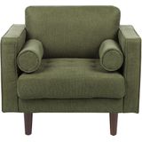 Fauteuil groen gestoffeerd kussens dik gewatteerd rugleuning klassiek retro ontwerp woonkamer