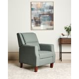 Relaxfauteuil groen stoffen bekleding push-back handmatig verstelbare rugleuning en voetensteun retro design fauteuil