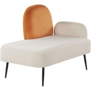 Chaise longue wit en oranje fluweel stof rechtszijdig eenpersoons chaise minimalistisch ontwerp