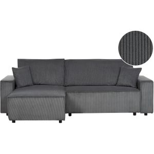 Beliani - 2-Sitzer Ecksofa Graphitgrau Stoffbezug Cord mit Chaiselongue Rechts Schlaffunktion Dekokissen L-Form Modern Schlafsofa Wohnzimmer Sitzmöbel