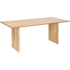 Eettafel lichthout MDF rubberhout 180 x 90 cm houten poten rechthoekig fineer afwerking natuurlijk minimalistisch