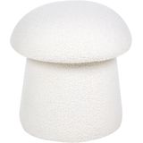 Poef wit boucle rond 45 x 45 x 46 cm poef bekleed paddestoelvorm modern woonkamer slaapkamermeubilair