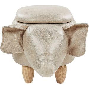 Hocker bruin kunstleer houten poten met opbergruimte olifant kinderkamer
