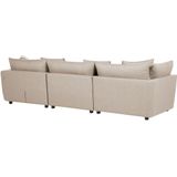 Driezitsbank beige polyester stof gestoffeerde bank hoekbank met ottomaan voetenbank extra kussens