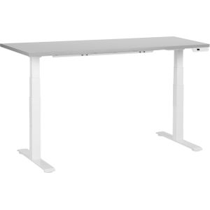 Elektrisch verstelbaar bureau grijs tafelblad wit stalen frame 160 x 72 cm zit en sta-bureau vierkante poten modern ontwerp