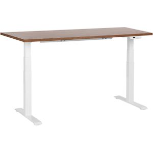 Elektrisch verstelbaar bureau tafelblad donkerhout wit stalen frame 160 x 72 cm zit en sta-bureau vierkante poten modern ontwerp